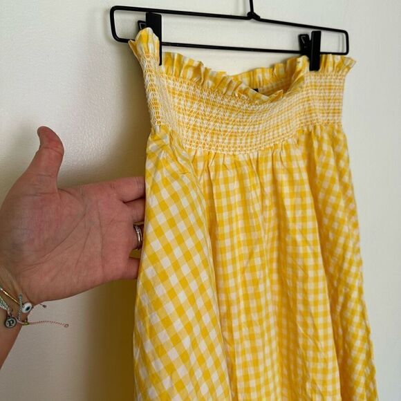 Zara Women’s Blogger Favorite Yellow White Gingham Bandeau High Waisted Full Mid - Picture 7 of 16